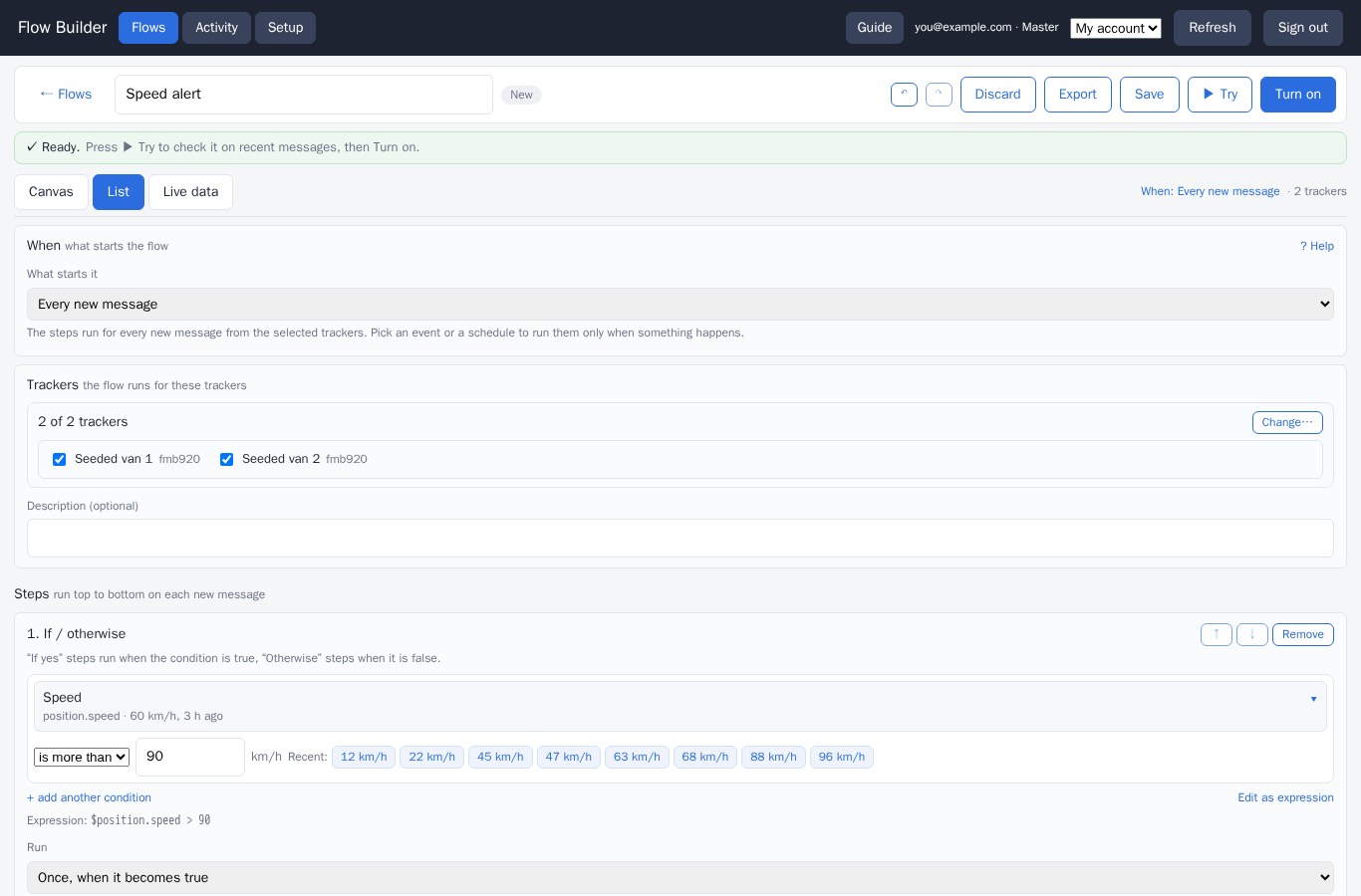 the same flow in List view